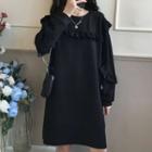 Ruffle A-line Sweatshirt Dress Black - One Size