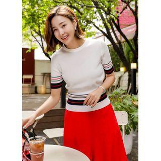 Tube-hem Stripe Knit Top