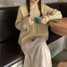 Long-sleeve Cable Knit Top / High-waist Pleated Skirt