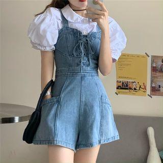 Lace-up Denim Jumper Shorts
