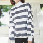 Striped Mock Neck Pullover Stripes - Gray & White - One Size