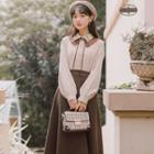Set: Bow Neck Shirt + Midi A-line Skirt