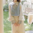 Floral Embroidered Vest / Midi Qipao / Set
