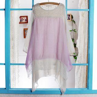 Long-sleeve Asymmetric-hem Lace Panel Dress