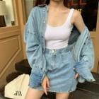 Denim Shirt Cardigan / A-line Denim Skirt