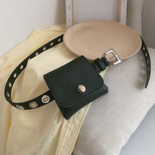 Faux Leather Grommet Belt Bag 378 - Black - One Size