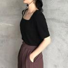 Short-sleeve Square Neck T-shirt Black - One Size