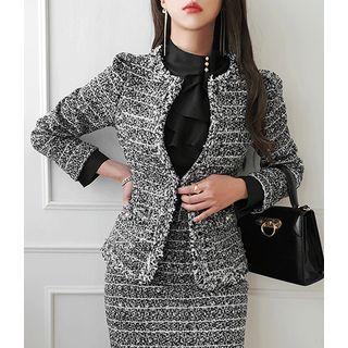 Hook-and-eye Fringe Tweed Jacket