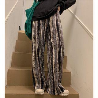 Drawstring Wide Leg Pants Black & White - One Size