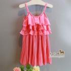 Frill Spaghetti-strap Cotton Plain Dress