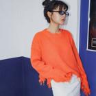 Loose-fit Fray-edge Knit Sweater