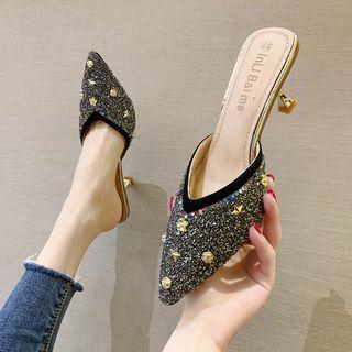 Star Rhinestone Kitten Heel Mules
