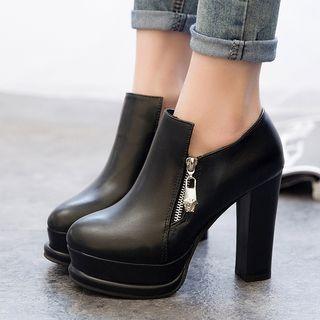 Zip Side Chunky Heel Platform Pumps