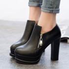 Zip Side Chunky Heel Platform Pumps