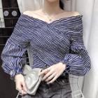 Off-shoulder Ruffled Striped Blouse