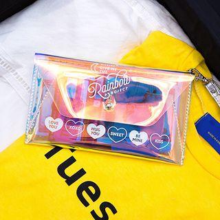 Lettering Iridescent Transparent Pouch As Shown In Figure - One Size