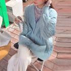 Chunky Knit Cardigan / Long-sleeve Patterned Lace Top / Wide-leg Pants