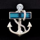 Rhinestone Anchor Brooch Anchor - Blue & Silver - One Size