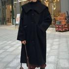 Sailor Collared Buttoned Long Coat Black - One Size