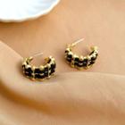 Sterling Silver Woven Ear Stud 1 Pair - Black & Gold - One Size