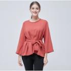 Bell Sleeve Plain Tie-waist Top