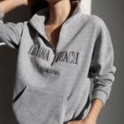 Lettering Embroidered Stand-collar Long-sleeve Sweatshirt