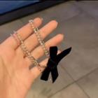 Bow Rhinestone Pendant Necklace / Bow Faux Pearl Headband / Bow Faux Crystal Earring