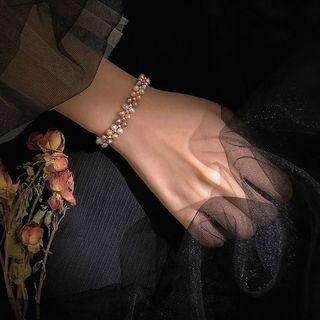 925 Sterling Silver Freshwater Pearl Bracelet 925 Silver - Multicolor Pearls - Gold - One Size