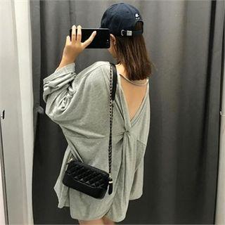 Plunge-neck Oversized T-shirt Gray - One Size