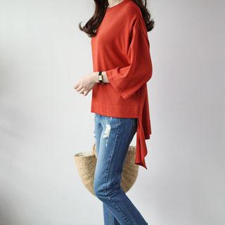 3/4-sleeve Asymmetric-hem Knit Top