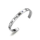 Simple Personality King Geometry 316l Stainless Steel Bangle With Blue Cubic Zirconia Silver - One Size