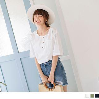 Short Sleeve Plain Henley Top