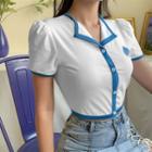 Spade Print Short-sleeve Cropped Blouse