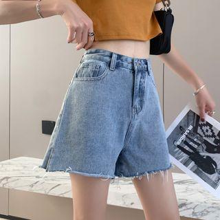 Fringed Trim Wide Leg Denim Shorts