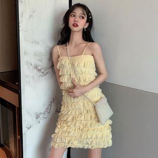 Spaghetti-strap Layered Pleated Dress
