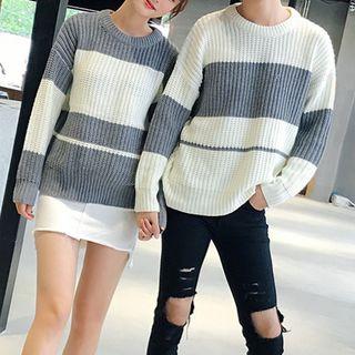 Couple Matching Color Block Chunky Knit Sweater