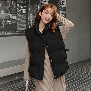 Padded Zip Buttoned Vest / Ribbed Midi A-line Knit Dress