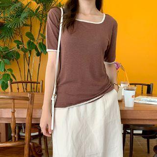Square-neck Linen Blend Ringer T-shirt