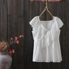 Cap-sleeve Eyelet Lace Blouse White - One Size