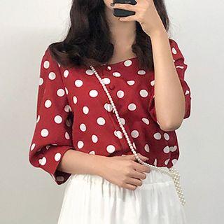 Polka Dot 3/4-sleeve Square Neck Blouse