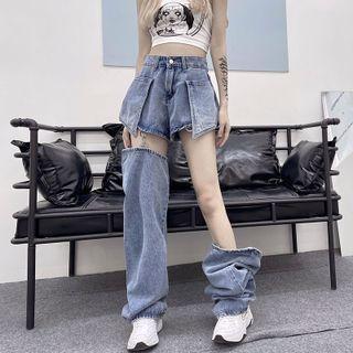 High-waist Detachable Straight Leg Jeans