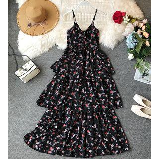 Print Spaghetti-strap Tiered Midi Sundress