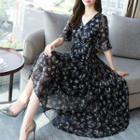 Short-sleeve Ruffled Print Dress