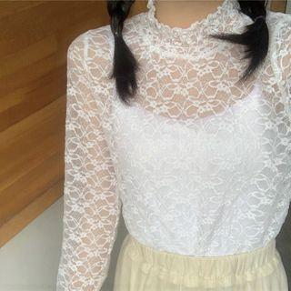 Mock Turtleneck Long-sleeve Lace Blouse