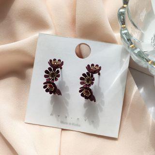Flower Dangle Earring 1 Pair - Ear Studs - Brownish Purple - One Size