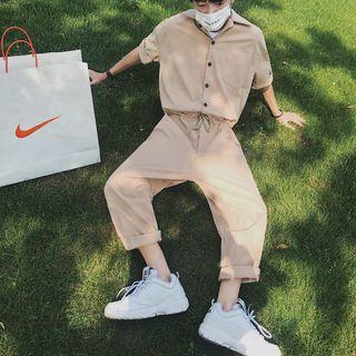Drawstring Waist Short-sleeve Jumpsuit