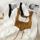 Lace-up Mock Two-piece Crop Top