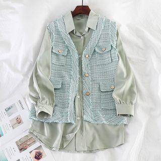 Set: Tweed Vest + Long-sleeve Shirt