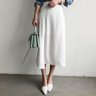 Band-waist Zip-side Midi Skirt