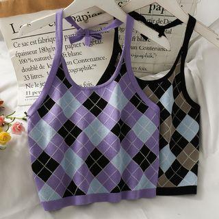 Argyle Knit Halter Top